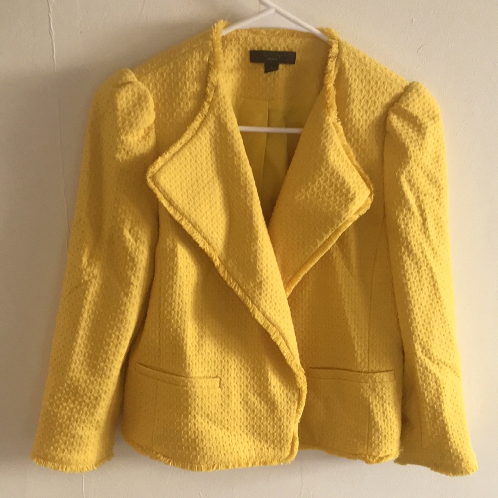 Ann Taylor petite size 4 petite bright sunny yellow tweed wrap blazer